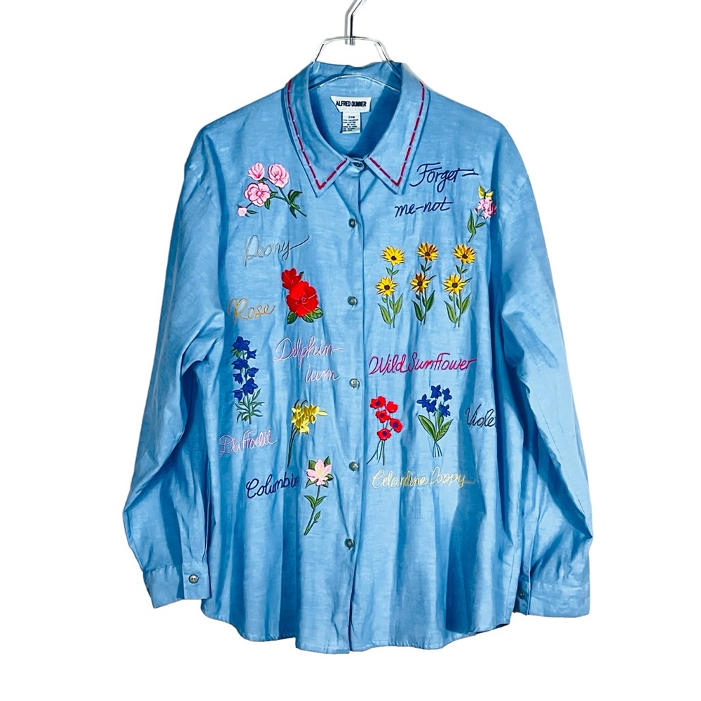 Alfred Dunner Sky Blue Floral Garden Button-Front Shirt